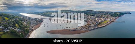 vista aerea di Teignmouth e del fiume Teign, Devon, Inghilterra, Regno Unito, Europa Foto Stock