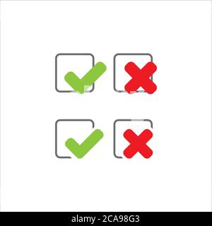 Elegante segno di spunta V X icona vettore. Sì No logo di falso simbolo Illustrazione Vettoriale