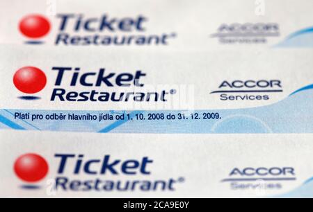 Buoni per il pranzo al Ticket Restaurant emessi dalla società Accor Services. (Foto CTK/Martin Sterba) Foto Stock