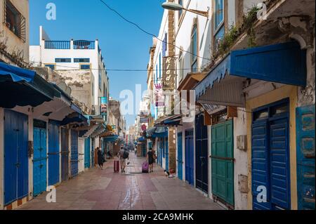 Strade della città vecchia di Essaouira, Marocco. Foto Stock