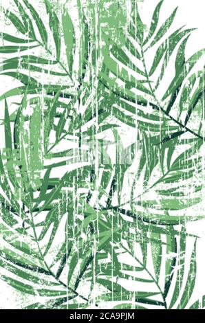 Foglie di felce tropicali modello in grunge design. Colore verde. Vettore Illustrazione Vettoriale
