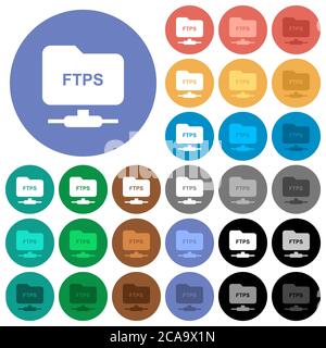 FTP su ssl icone piatte multicolore su sfondi rotondi. Incluse variazioni delle icone bianche, chiare e scure per gli effetti di stato attivo e del passaggio del mouse e bo Illustrazione Vettoriale