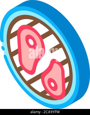 friggere la carne su bbq icona isometrica illustrazione vettoriale Illustrazione Vettoriale