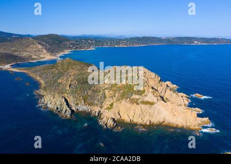 Francia, vista aerea di Cap Camarat, l'Escalet situato nella penisola di Saint Tropez, Foto Stock