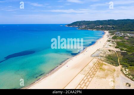 Reparto Var, Ramatuelle - Saint Tropez, veduta aerea della spiaggia di Pampelonne, la famosa spiaggia situata sulla Costa Azzurra Foto Stock