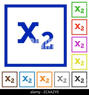 Icone di Subscript a colori piatti in cornici quadrate su sfondo bianco Illustrazione Vettoriale