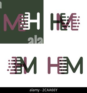 Logo HM Letters con accentuazione della velocità in viola e verde scuro Illustrazione Vettoriale