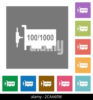 Controller di rete Gigabit ethernet icone piatte su sfondi quadrati di colore semplice Illustrazione Vettoriale