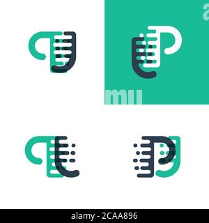 Logo PJ Letters con accentuazione della velocità in verde e blu scuro Illustrazione Vettoriale