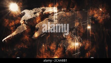 Mappa del mondo che brucia in fuoco e fiamme 3D rendering Foto Stock