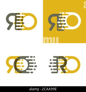 Logo delle lettere RO con accentuazione della velocità in marrone e giallo scuro Illustrazione Vettoriale