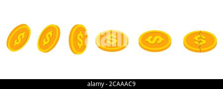 Monete d'oro. Monete d'oro in stile isometrico isolate su sfondo bianco. Illustrazione Vettoriale