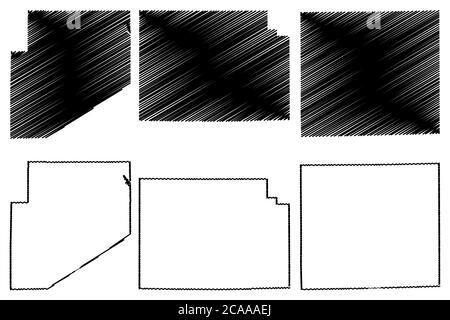DeKalb, Decatur e Clinton County, Indiana (Stati Uniti, Stati Uniti d'America, Stati Uniti, Stati Uniti, Stati Uniti) mappa vettoriale, schizzo di scrimolo DeKalb, De Illustrazione Vettoriale