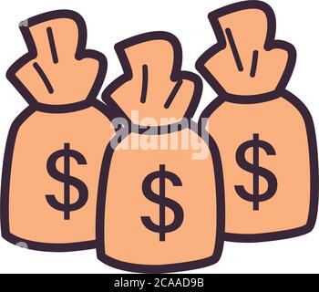 Dollaro bags linea e riempire stile icona di soldi commercio di banca finanziaria e tema di mercato illustrazione vettoriale Illustrazione Vettoriale