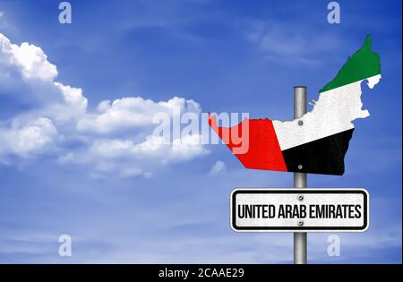 Emirati Arabi Uniti - cartello stradale mappa Foto Stock