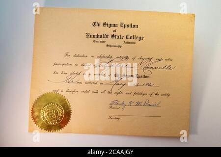 Humboldt state College Diploma, USA 1961 Foto Stock