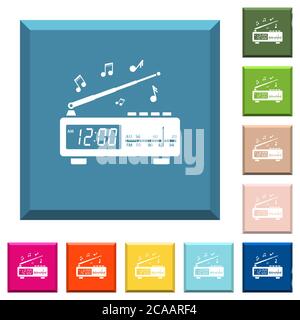 Radiosveglia vintage con icone bianche su tasti quadrati con vari colori alla moda Illustrazione Vettoriale
