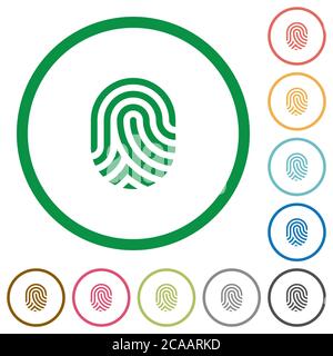 Impronte digitali icone a colori piatte con contorni rotondi su sfondo bianco Illustrazione Vettoriale