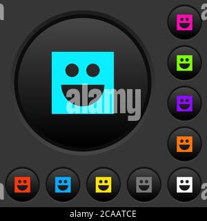 Pulsanti smiley dark con icone dai colori vivaci su sfondo grigio scuro Illustrazione Vettoriale