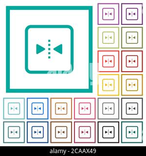 Specchia l'oggetto intorno alle icone a colori piatte dell'asse verticale con cornici quadranti su sfondo bianco Illustrazione Vettoriale