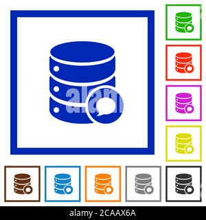 Messaggi del database icone a colori piatte in riquadri quadrati su sfondo bianco Illustrazione Vettoriale