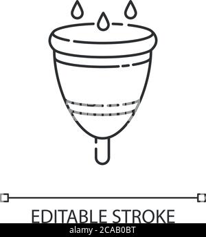 Icona lineare coppa mestruale. Stile di vita senza sprechi, rappresentazione personalizzabile delle linee sottili delle mestruazioni. Simbolo del contorno. Accessorio femminile, igiene femminile. Illustrazione Vettoriale