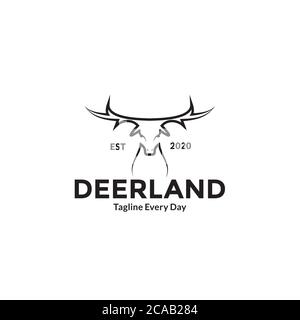 Design con logo monolinea con testa cervi Illustrazione Vettoriale
