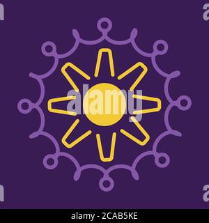 Bastone figure cerchio il sole che tiene le mani Illustrazione Vettoriale