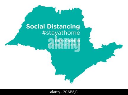 Sao Paulo Brasile mappa con Social Distancing stayathome tag Illustrazione Vettoriale