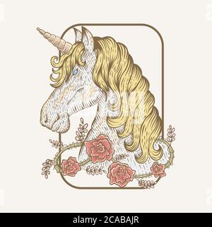 illustrazione vettoriale del disegno a mano di fiori unicorn per la vostra azienda o marca Illustrazione Vettoriale