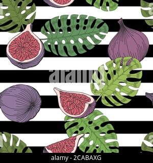 Fig fruttato colore grafico motivo senza giunture sfondo illustrazione vettore schizzo Illustrazione Vettoriale