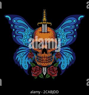 Illustrazione vettoriale della farfalla dell'ala del cranio per la vostra azienda o marca Illustrazione Vettoriale