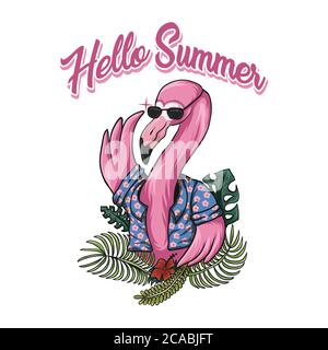flamingo hello estate vettore illustrazione per la vostra azienda o marca Illustrazione Vettoriale