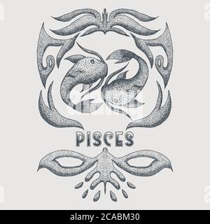 illustrazione vettoriale della decorazione vintage di pesci per la vostra azienda o marca Illustrazione Vettoriale
