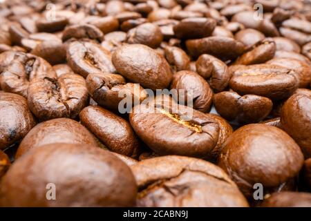 Vista ravvicinata dei chicchi di caffè Foto Stock