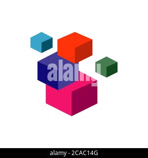 3D abstract quadrato cubo impilato caselle logo simbolo icona modello Vector illustrazione Illustrazione Vettoriale