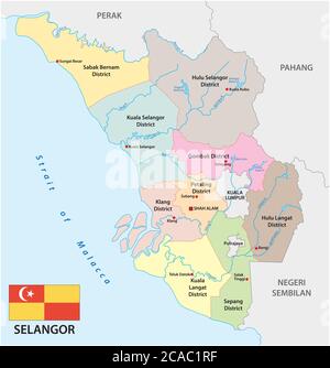 mappa vettoriale amministrativa dello stato malese di selangor con bandiera Illustrazione Vettoriale