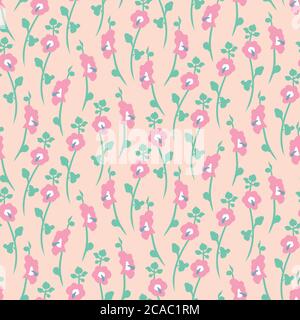 rosa hollyhock fiori senza cuciture modello vettoriale Illustrazione Vettoriale