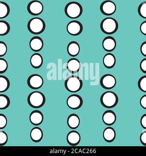 cerchi in strisce sfondo teal luminoso con forme bianche e nere motivo senza giunture di sfondo, disegno di superficie vettoriale Illustrazione Vettoriale