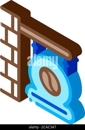 illustrazione vettoriale dell'icona isometrica della targhetta del caffè Illustrazione Vettoriale