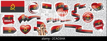 Insieme vettoriale della bandiera nazionale dell'Angola in vari disegni creativi Illustrazione Vettoriale