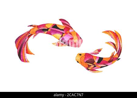 Pesce Koi Carp bello e brillantemente colorato su sfondo bianco. Pittura a mano acquerello. Simbolo di buona fortuna e prosperità. Foto Stock