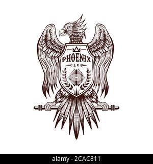 illustrazione del vettore del disegno del randello della mano del phoenix per la vostra azienda o marca Illustrazione Vettoriale