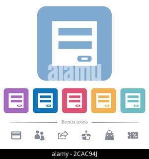 Pannello di login icone piatte bianche su sfondi quadrati arrotondati di colore. 6 icone bonus incluse Illustrazione Vettoriale
