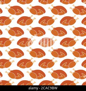 Modello vettoriale senza giunture tacchino. Festa di Natale di ringraziamento cena sfondo cibo ripetizione. Per biglietti d'auguri, invita, tessuto Illustrazione Vettoriale