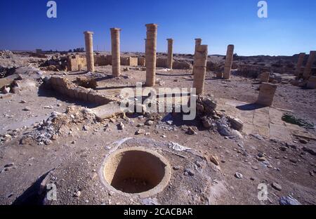 Tel Nitzana una città nabataea situata nel sud-ovest del deserto di Negev in Israele vicino al confine egiziano. Potrebbe essere stata una stazione di carovan cammello Foto Stock