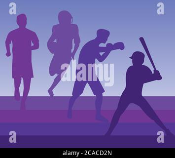 gruppo di persone atletiche che praticano silhouette sportive disegno vettoriale illustrazione Illustrazione Vettoriale