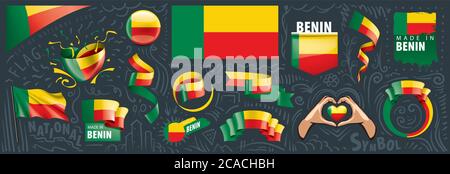 Insieme vettoriale della bandiera nazionale del Benin in vari disegni creativi Illustrazione Vettoriale