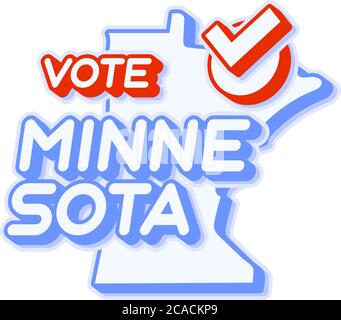 Voto presidenziale in Minnesota USA 2020 illustrazione vettoriale. Mappa dello stato con testo da votare e segno di spunta rosso o segno di spunta a scelta. Adesivo isolato su a w Illustrazione Vettoriale