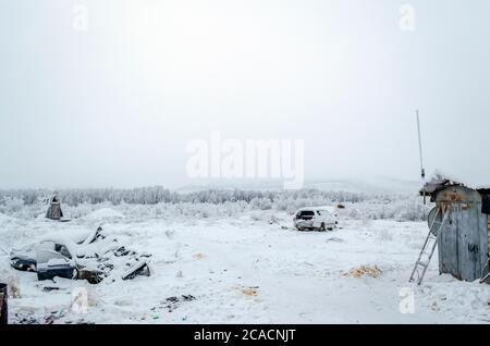 Uno dei luoghi più freddi della terra, nel villaggio di Oymchkon nel nord russo Foto Stock